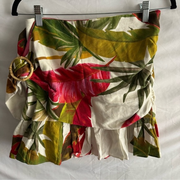 Farm Rio Spring Forest Green Red Tropical Leaf Print Mini Wrap Skirt Size S - Picture 5 of 16